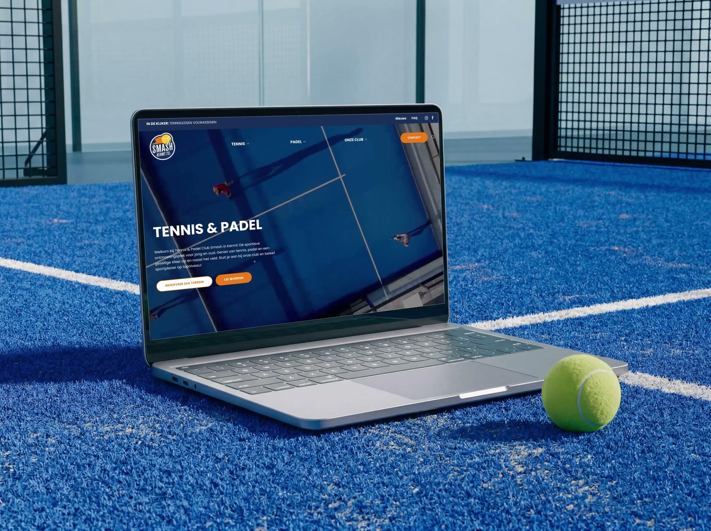 Case Smash Kermt – tennis- en padelclubwebsite op laptop