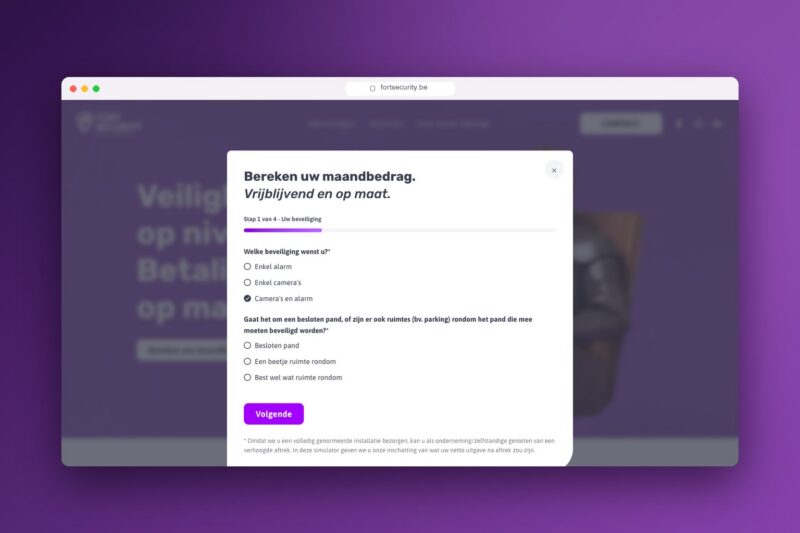Leasingsimulator van Fort Security, stap 1 van 4 van het meerstappenformulier